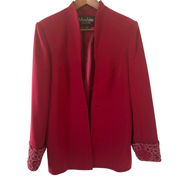 Moshita Couture Womens Blazer Size 12 Chinese Red Sequins Special Occasion Glam - Picture 1 of 11